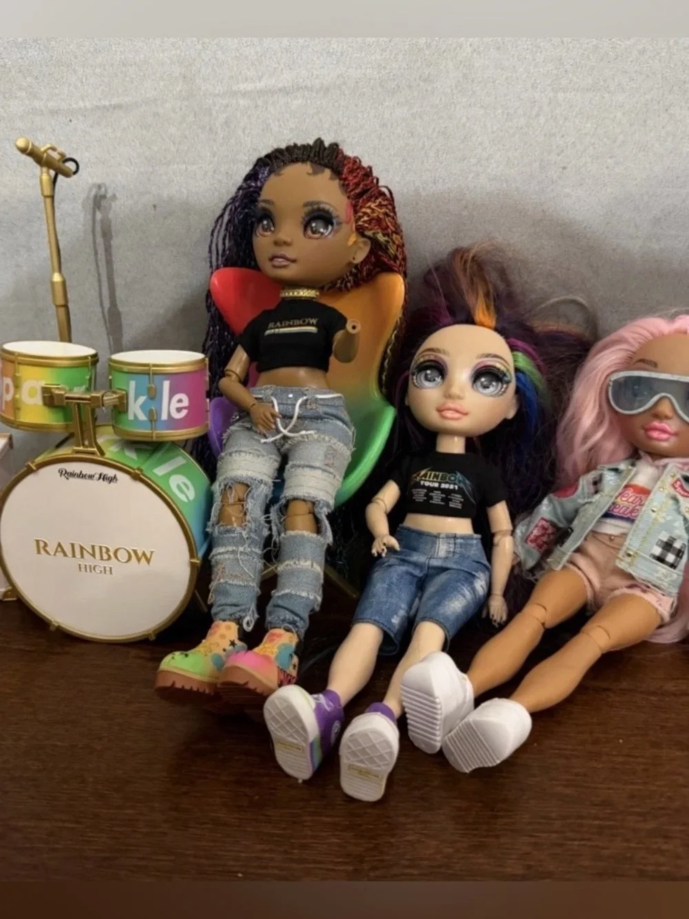 Rainbow High Doll set with drums, chair, microphone